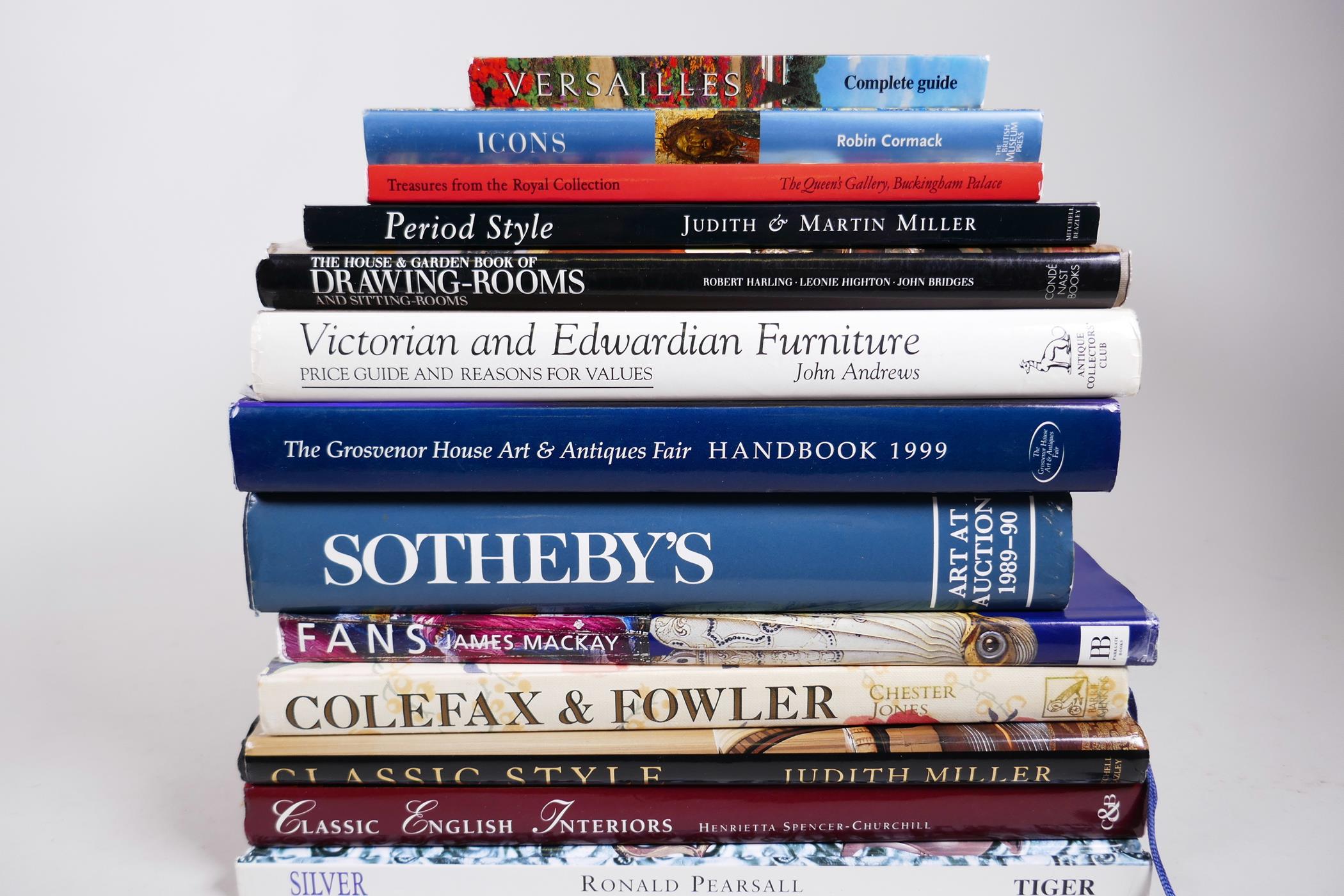 A selection of oversized coffee table books, covering classic English homes and interiors, including