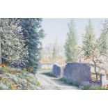 Gerry Hillman, rural roadside scene, oil on canvas, 15" x 12"