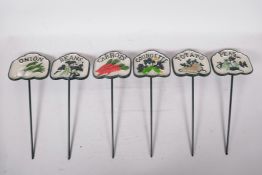 A set of six painted cast iron vegetable labels, each 4½" x 4" (6)