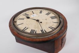 A C19th circular wall clock with single train fusee movement, 14½" diameter (for restoration), label