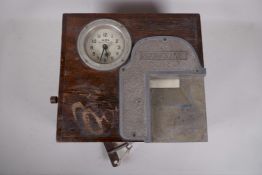 A mahogany cased Blick 'Stafsine' time recorder clocking in machine, 14" x 12½" x 6"