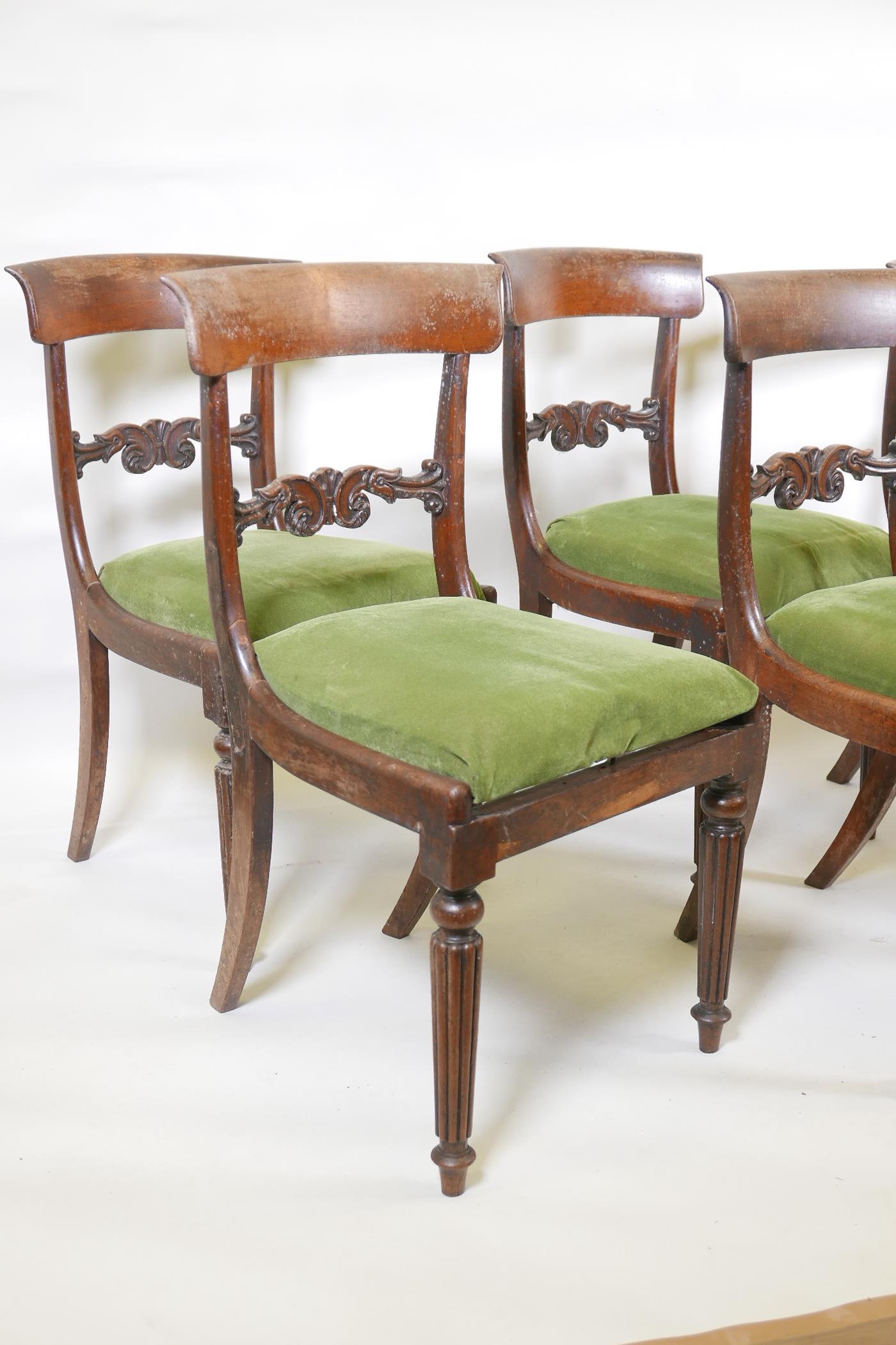 A set of six Regency/William IV rosewood dining chairs with carved back splats, stamped with maker's - Image 2 of 4