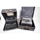 Two vintage Remington portable typewriters in hard cases, 12" wide