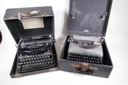 Two vintage Remington portable typewriters in hard cases, 12" wide