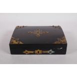 A C19th dome top coromandel and brass mounted playing card case, with Gothic style decoration, 9"