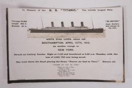 A postcard in memory of the Titanic, franked Newport Isle of Wight, May 1st 1912, by Denham,