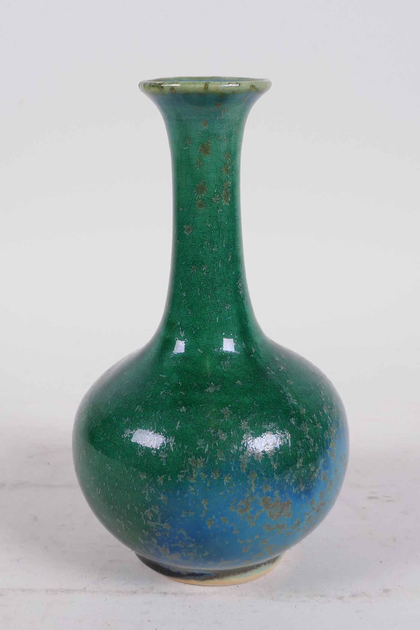 A Chinese mottled green glazed pottery bottle vase, 6" high - Image 3 of 4