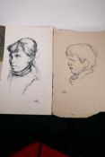 Two unframed ink drawings, portraits, both signed 'Petley' (Petley James?), largest 22" x 15"