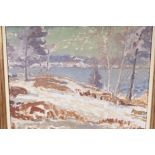 River landscape, signed Inez Hoyton in ink, oil on canvas, housed in a good gilt frame, 18" x 22"