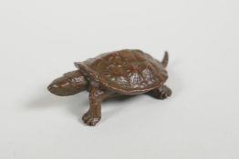 A Japanese Jizai style bronze tortoise, 2½" long