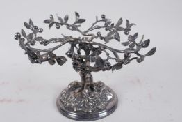 A C19th silver plated table centrepiece stand made in the form of an ancient, twisted tree, the