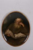 A K.P.M. porcelain plaque, Der Eremit, after a painting by Salomon Koninck, signed L Ekard(?),