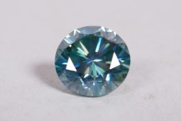 A 3.34ct loose green moissanite, round diamond cut, with IDT gem testing report