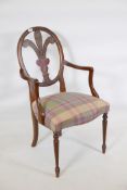A federal style open armchair, with Prince of Wales feathered back and painted decoration, raised on