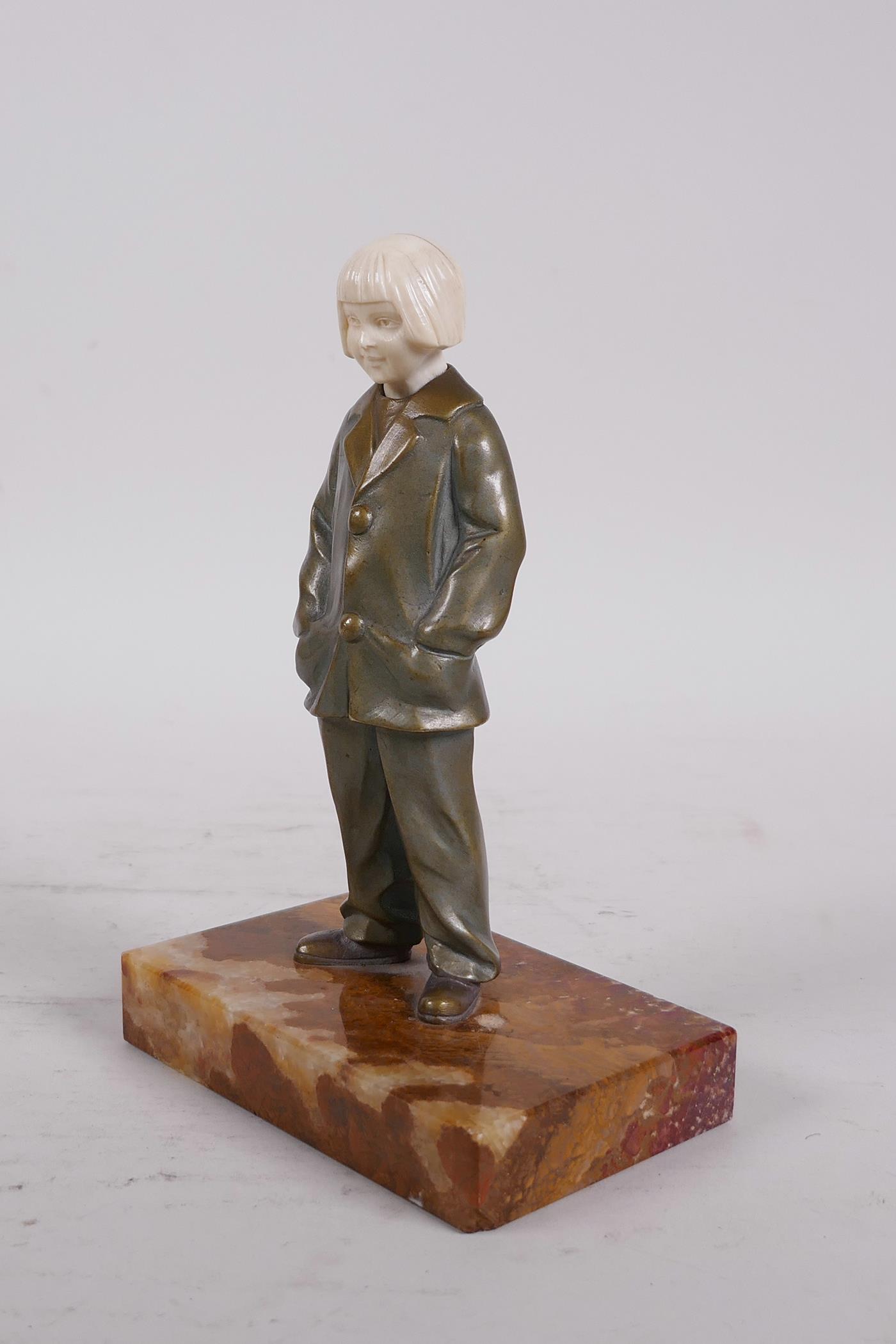 Soulange Bertrand (1913-2011), bronze figure of a young girl, mounted on a marble base, 7" high - Image 3 of 5