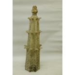 Architectural salvage, an antique carved stone spire finial, A/F repairs, 47" high
