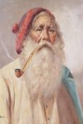 Study of an old man smoking a pipe, oil on canvas, signed indistinctly, inscribed verso, 16" x 20"