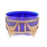 A French blue glass over bowl in a classical ormolu mount, 5¾" wide, 3½" high