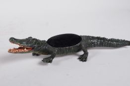 An Austrian style cold painted bronze alligator, after Bergman, 8½" long