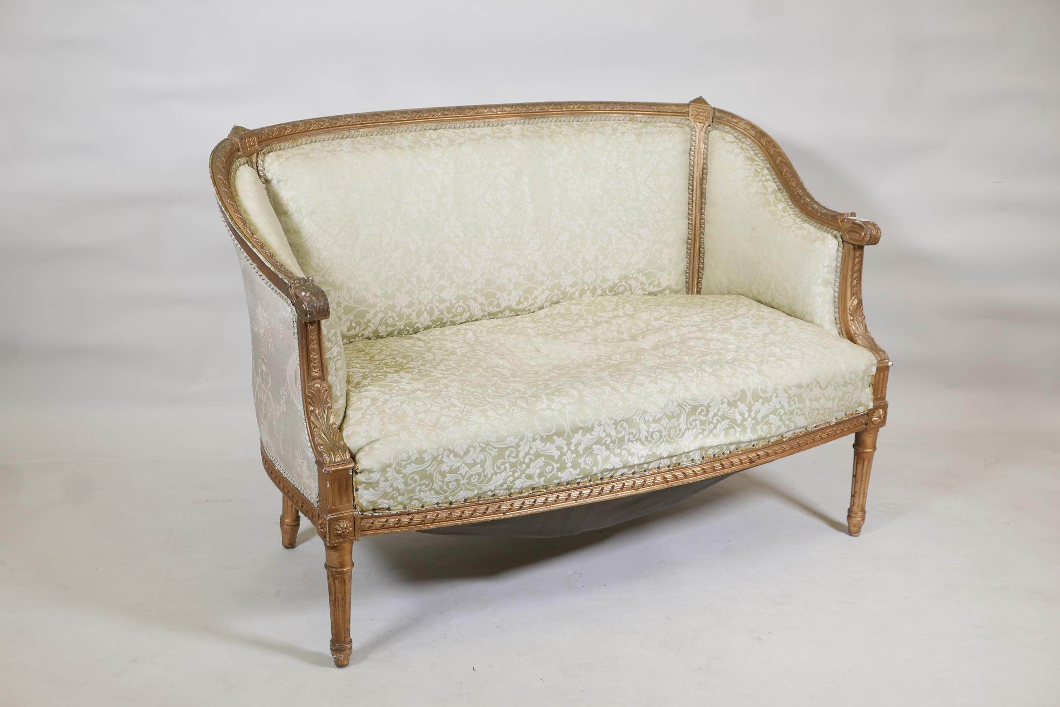 An early C20th giltwood canape, with moulded decoration, raised on fluted supports, 45" wide - Image 2 of 4