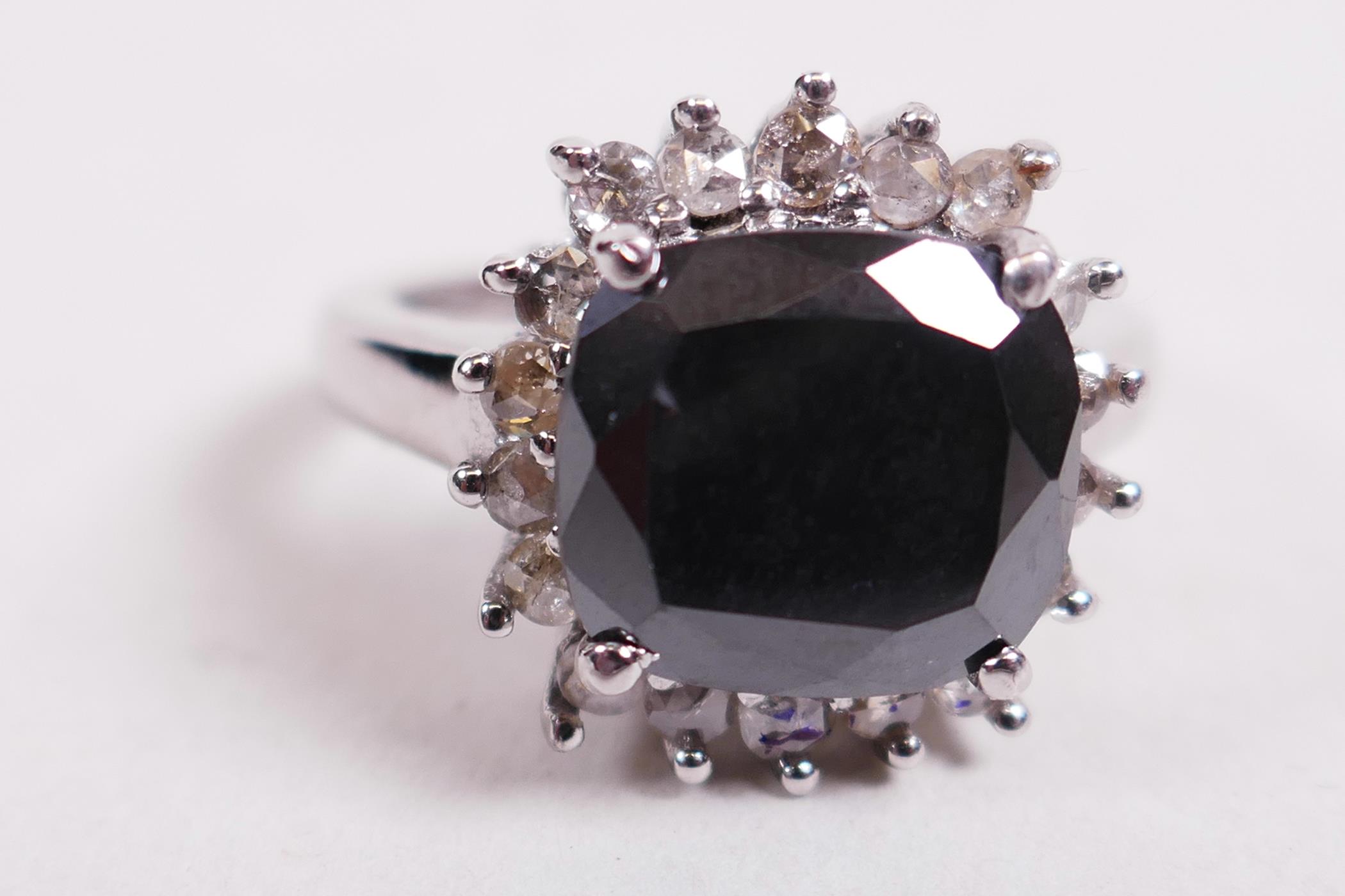 A 4ct black moissanite gemstone pendant surrounded by rose cut diamonds and set in sterling - Image 6 of 9