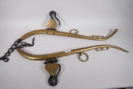 Two antique brass and iron horse hames, 31" long