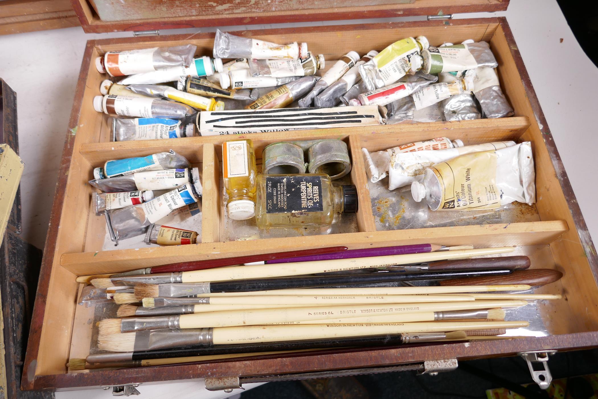 Three artist's boxes, one containing a quantity of good quality brushes and oil paints, together - Image 4 of 8