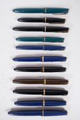 A collection of Parker fountain pens to include six 'Duofold', two '17 Lady' a Junior and two