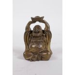 A jolly Chinese bronze Buddha, 2½" high