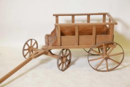 A French child's painted wood cart with iron wheels, late C19th, early C20th