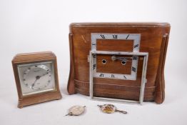 A Carrera Cuss walnut cased mantel clock with silvered dial and chapter ring with Roman numerals and
