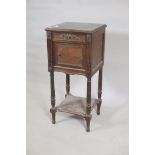 A C19th French brass mounted walnut pot cupboard, with single drawer and marble lined cupboard,