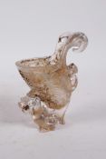 A Chinese pressed glass archaic style rhyton with dragon decoration, 4" high