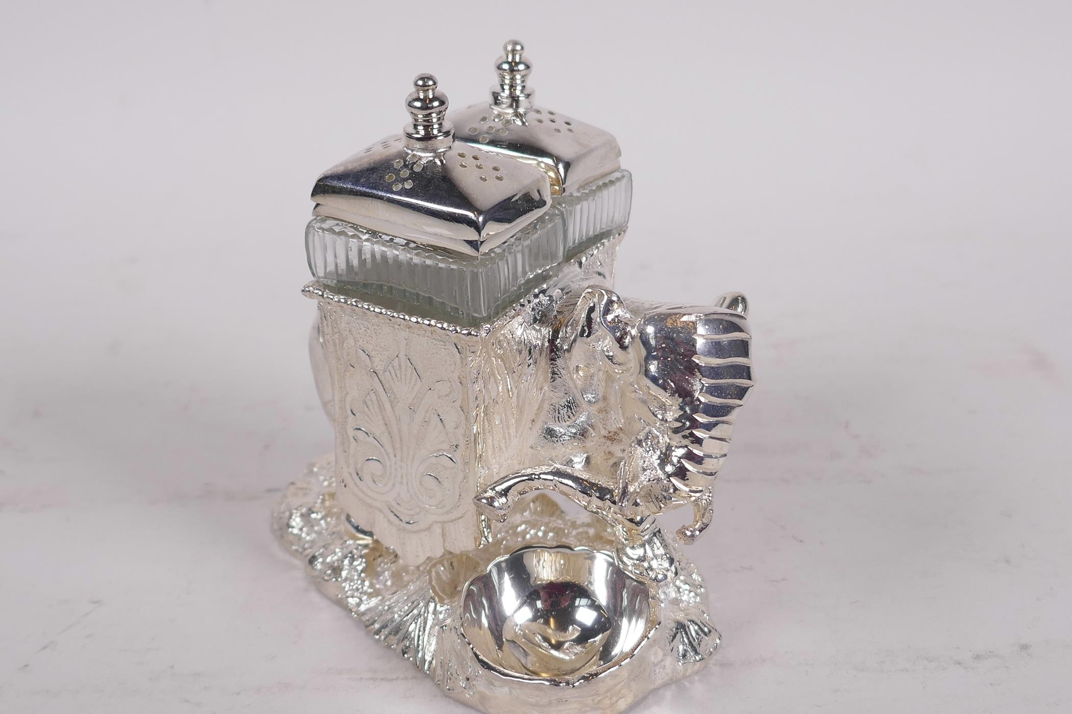 A silver plated table cruet cast as an elephant and howdah, 4½" high - Image 5 of 5