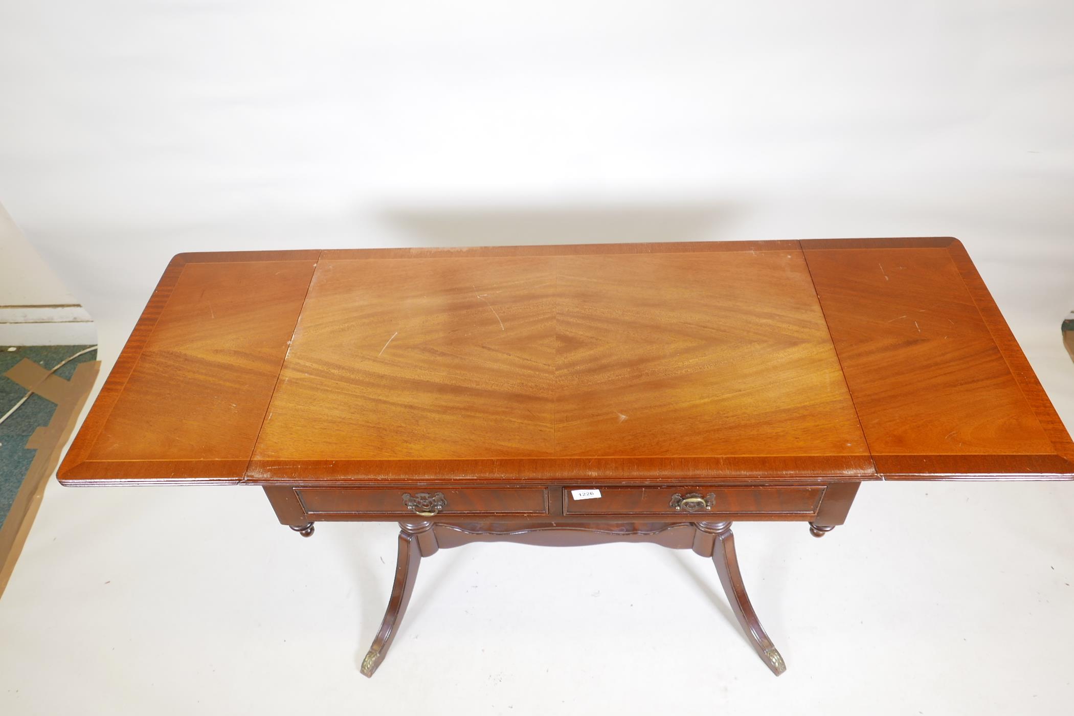 A mahogany veneered two drawer sofa table, with pierced plate handles, 36" x 20" x 29" - Image 4 of 4