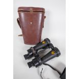 A pair of rare WWII Barr and Stroud binoculars, serial number 41441, in original leather case, 11"