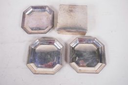 A set of three small hallmarked silver pin trays, 40 grams, together with a small hallmarked table
