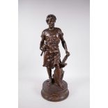 A bronze figure of a blacksmith, inscribed to base 'Le Travail par Duchoisel', late C19th/early