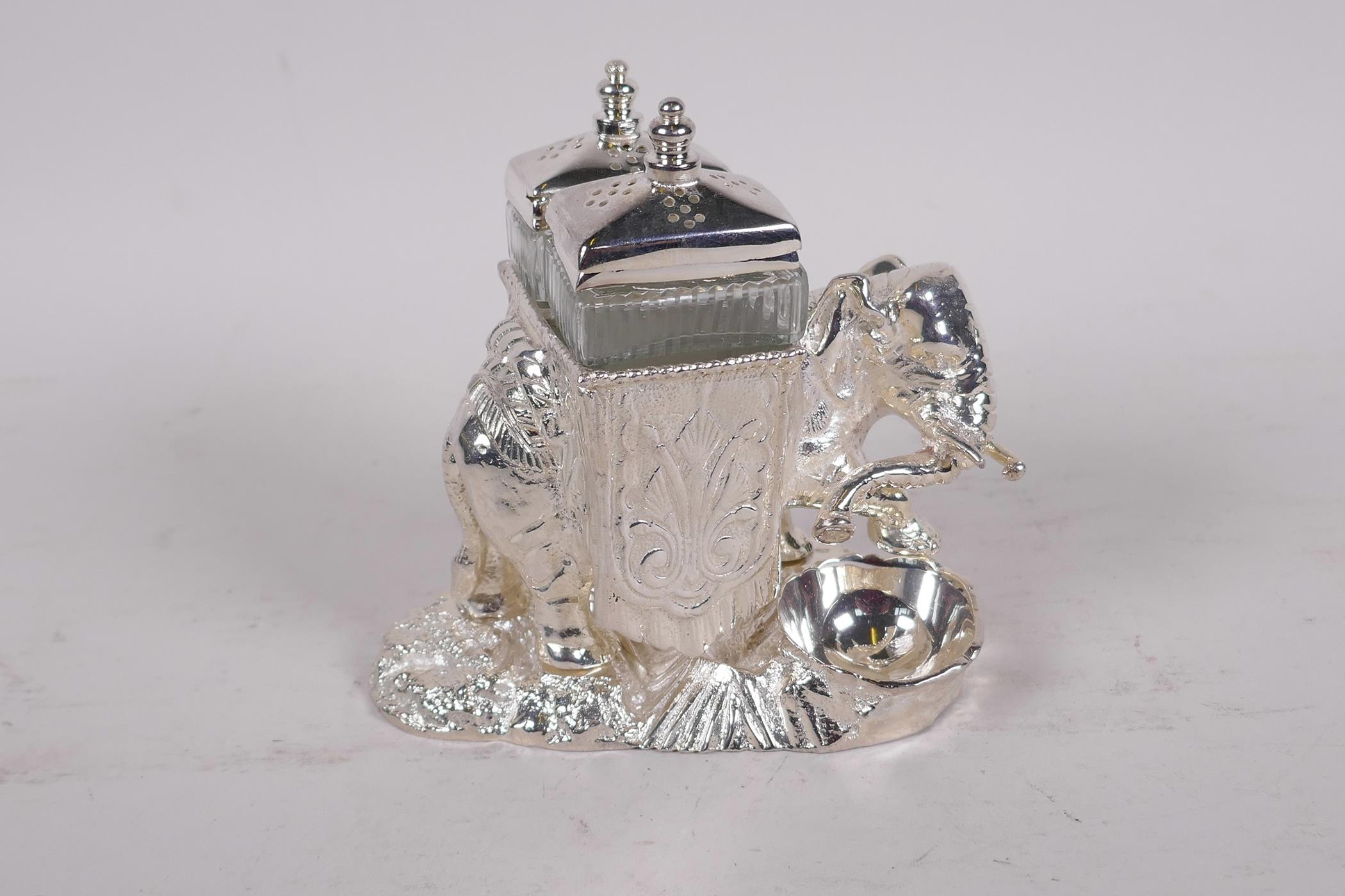 A silver plated table cruet cast as an elephant and howdah, 4½" high - Image 2 of 5