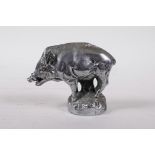 A chrome plated car mascot in the form of a boar, signed H. Payen, 3½" high