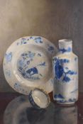 B. Leek, still life with blue and white pottery, oil on canvas, signed, 18" x 14"