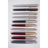 A collection of assorted Parker fountain pens to inlcude three Parker 51's, two 65's, two 180's, a