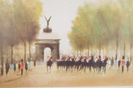 A lithograph, horse guards at Wellington Arch, by Klitz, 31" x 17"