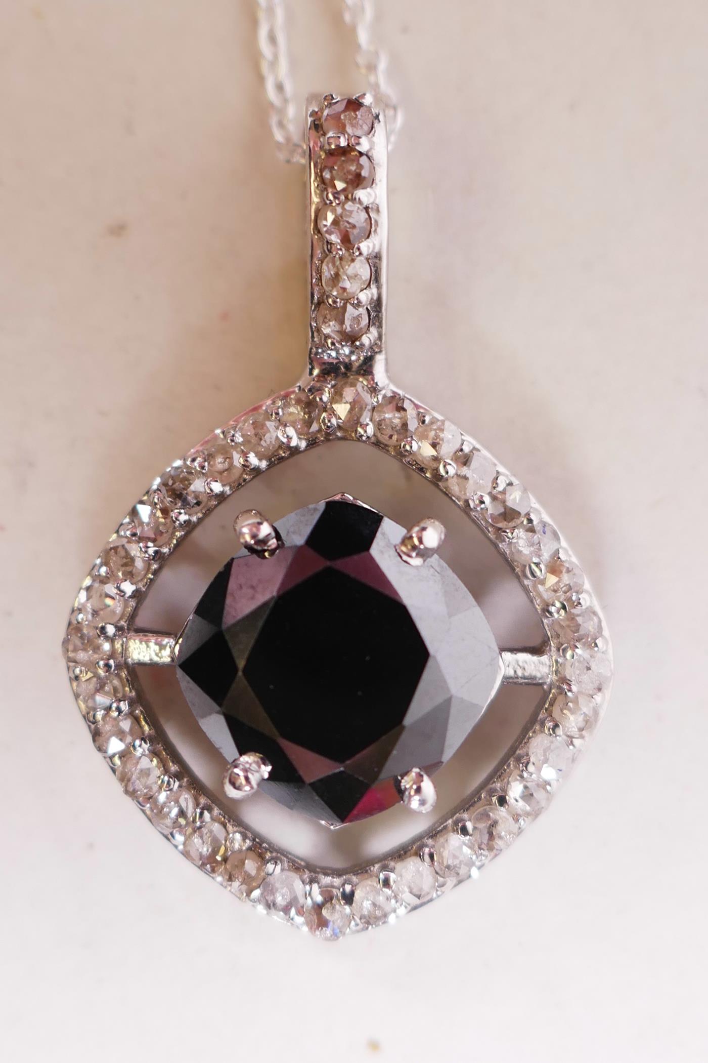 A 4ct black moissanite gemstone pendant surrounded by rose cut diamonds and set in sterling - Image 3 of 9