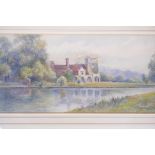 Claude H. Rowbotham, pair of watercolours, riverside scenes with buildings, 13" x 5", signed and