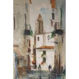 Spanish street scene, signed Diaz, watercolour, 14" x 20"