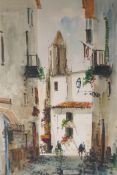 Spanish street scene, signed Diaz, watercolour, 14" x 20"