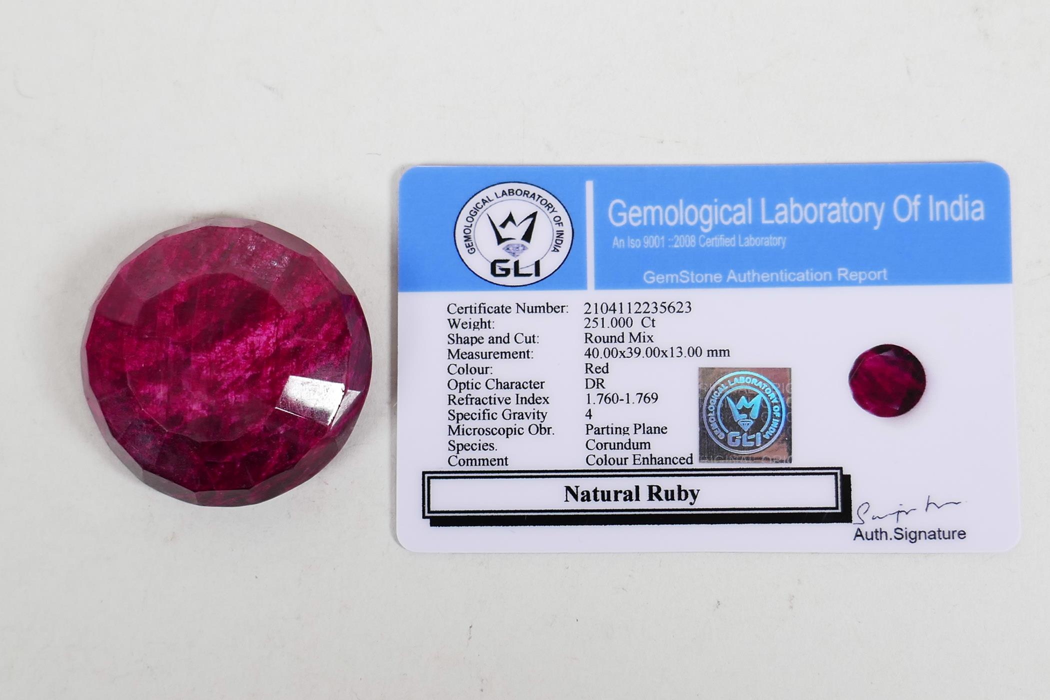 A 251ct natural ruby round mixed cut, Gemological Society of India certified, with certificate - Image 5 of 5