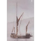 Gordon Rushmer 'Thames Barge', limited edition print 32/850, together with a pair of Peter Toms
