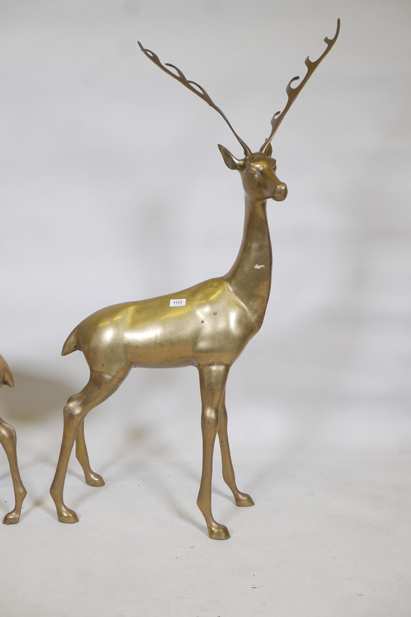 A hollow brass cast model of a buck and roe deer - Image 3 of 5